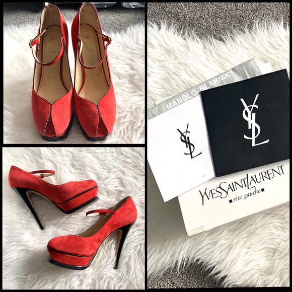 Yves Saint Laurent Shoes - YSL Tribute 105 Pump Platform Heels in Deep Red